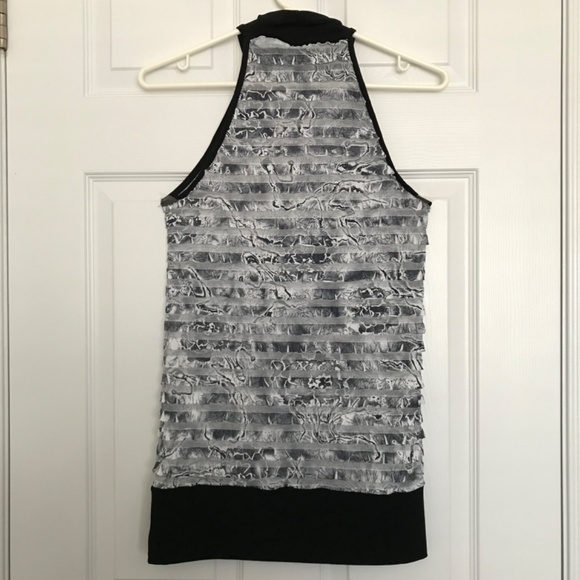 Y2K Suzy Shier Floral Sleeveless High Neck Blouse Top M Black White - Picture 7 of 10